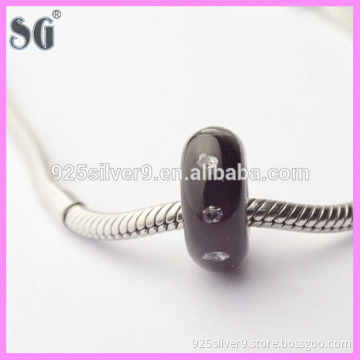 New products 2016 fashion jewelry china glass bead S925 sterling silver core charms black crystal 2mm glass beads